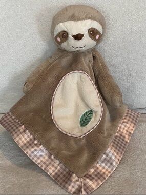 Douglas Baby Sloth Lovey Security Blanket Plush Satin Trim Beige White 14”X14”
